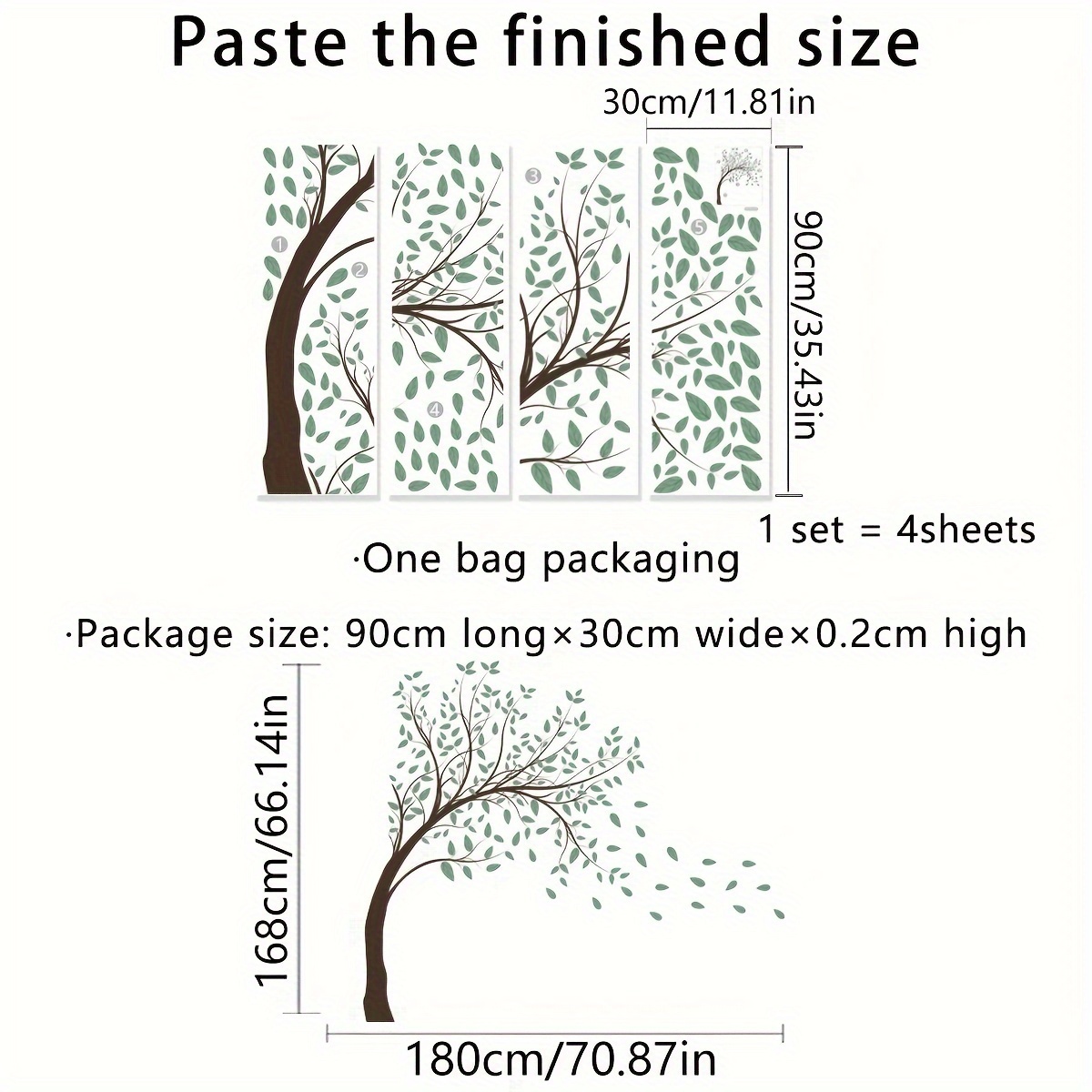 Image of A Set Of 4 Minimalist Large Size Tree Background Decorative Wall Stickers Bedroom Living Room Self-adhesive Wall Stickers
