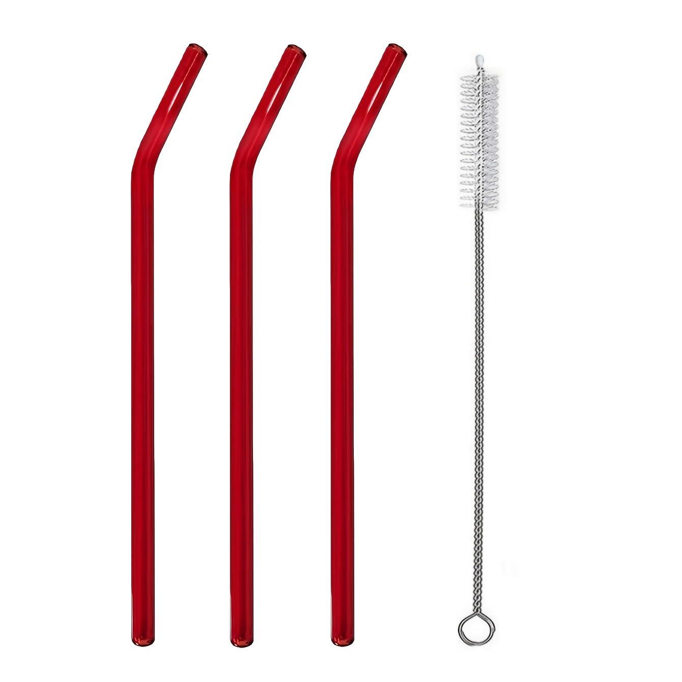 TEMU Red Curved Glass Straw, An Essential Companion For Milk Tea, Beverages, And Coffee, A Useful Kitchen Item For Daily Use, A Presence At Carnival