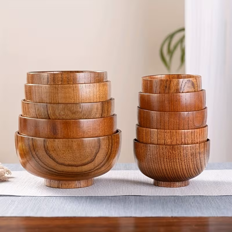 handcrafted solid wood round bowls large salad bowls noodle bowls soup bowls dessert and fruit salad bowls vintage wood bowls for home kitchens and hotel restaurants Product details 0