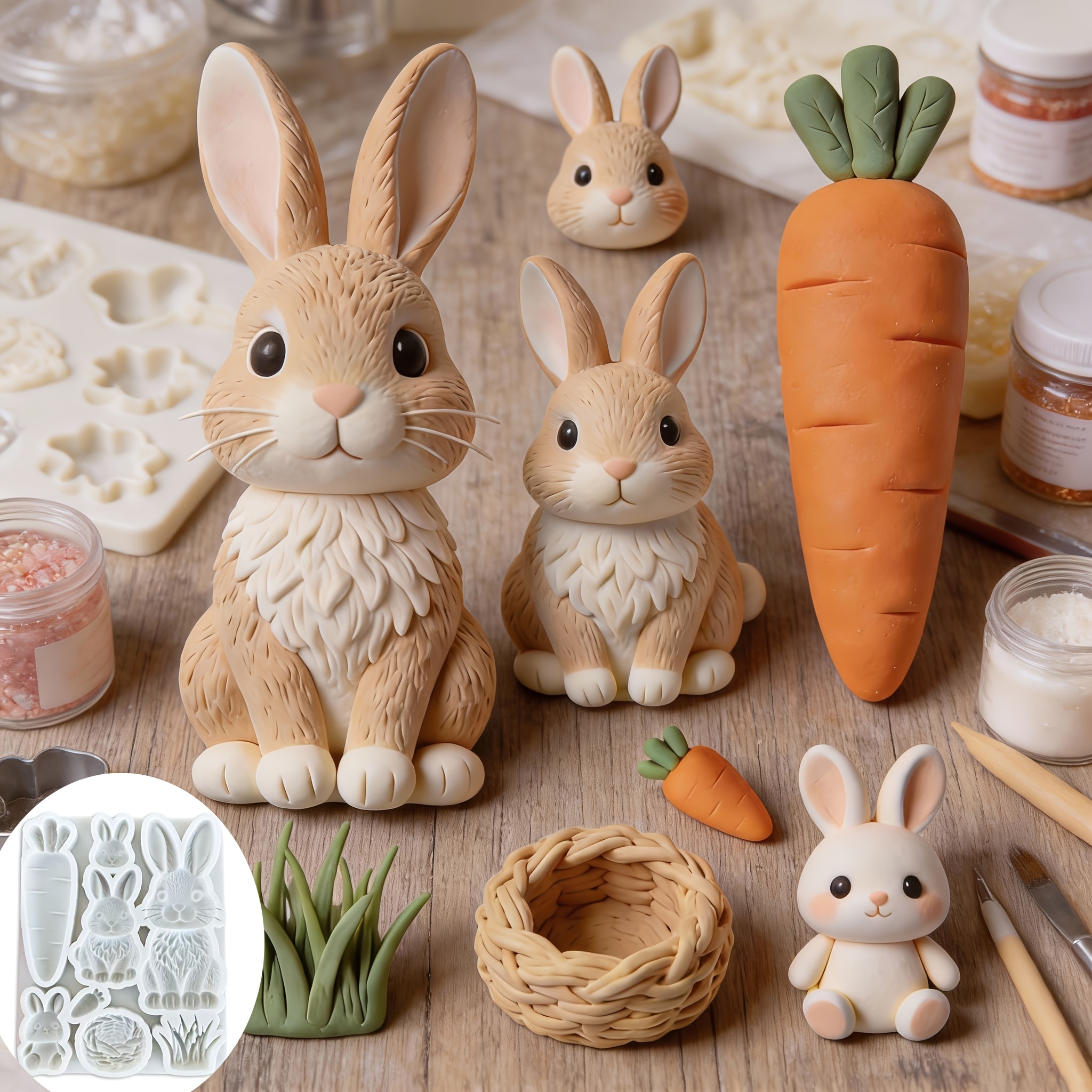 Image of Rabbit Carrot Cake Decoration Silicone Mold, Chocolate Baking Mold, Cute Bunny Silicone Fondant & Gum Paste Molds For Easter, Ideal For Making Cute Bunny And Carrot Cakes