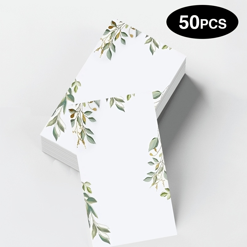 TEMU 50pcs Fresh Watercolor Green Leaves Blank Gift Cards, Ins Minimalist Light Luxury Plant Border Message Cards, Size 2.05 X 3.54 Inches, Blank