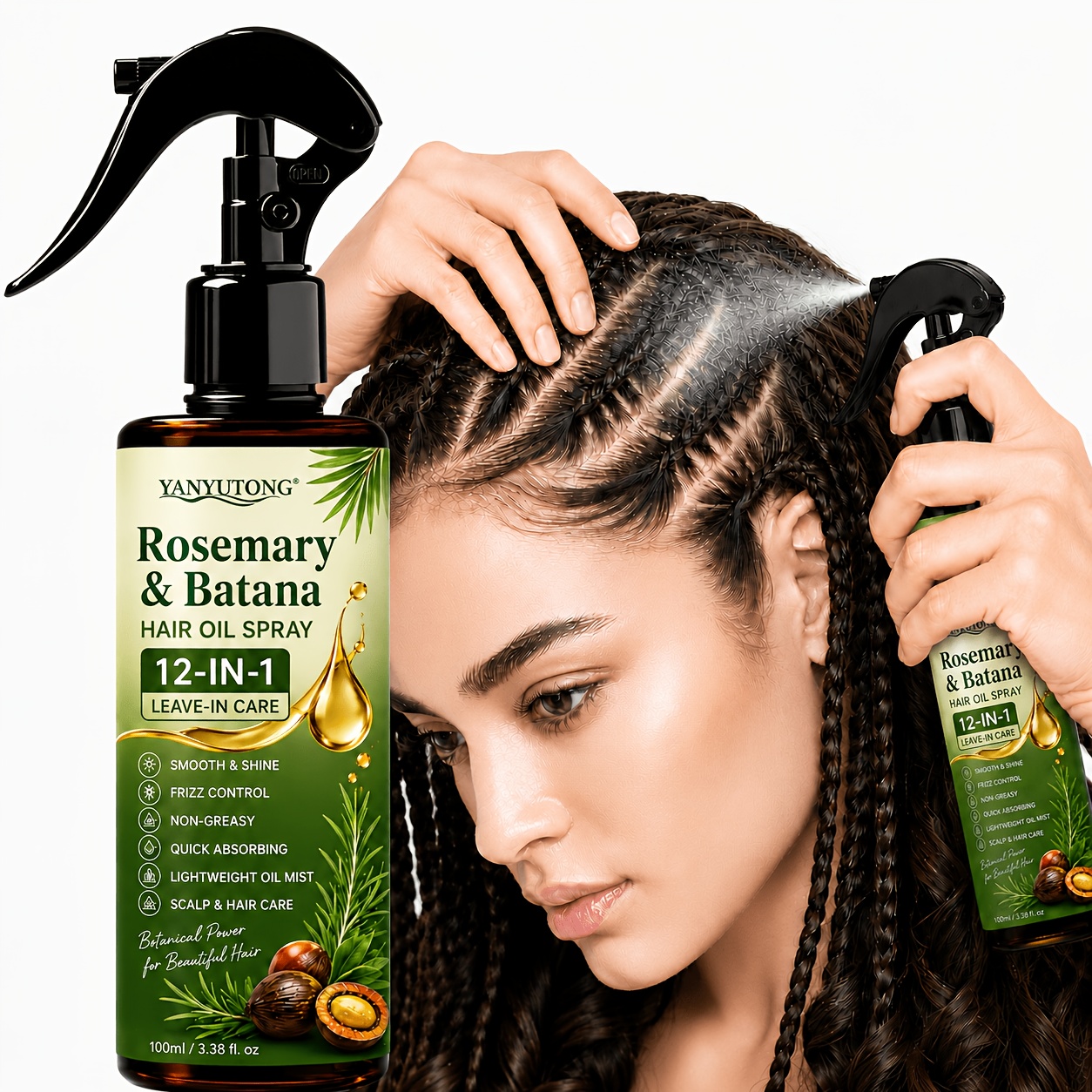 TEMU 12-in-1 Batana And Rosemary Hair Care Essential Oil Spray Strengthens Hair, Moisturizes, Smoothes Dry And Rough Hair, Prevents , Improves , And