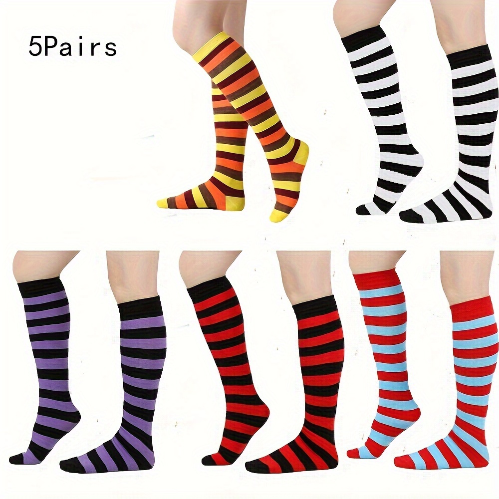 

1 Paire/5 Paires de Chaussettes Rayées pour Mollets, Genoux, Mi-Hautes, Chaussettes JK COSPLAY Parfaites pour Divers Festivals, Halloween, Noël et Cadeaux