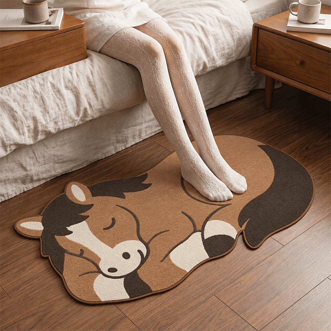 TEMU Alfombra de marrón de superficie 2D, 1 pieza, adecuada para dormitorios, alfombras, tapete lavable para piso, decoración de piso con forma de