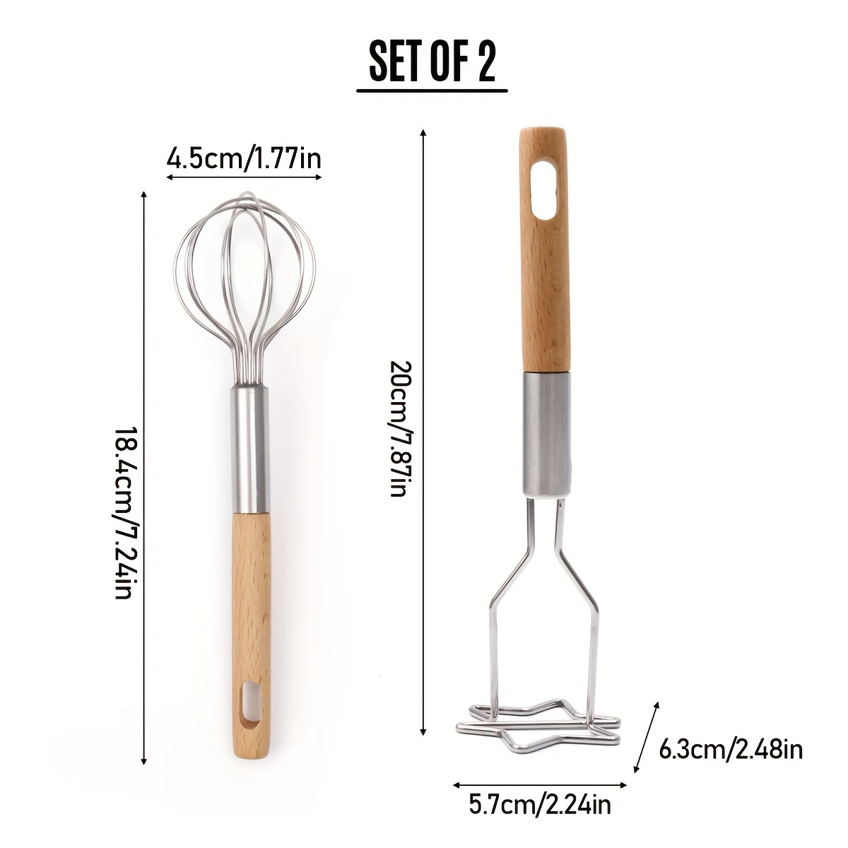 

1pc Premium Stainless Steel Whisk With Ergonomic Wooden Handle - Effortless Cream Beating, Egg Mixing, And Flour Blending For Baking - , Easy-to-clean, And Space-saving Kitchen Gadget