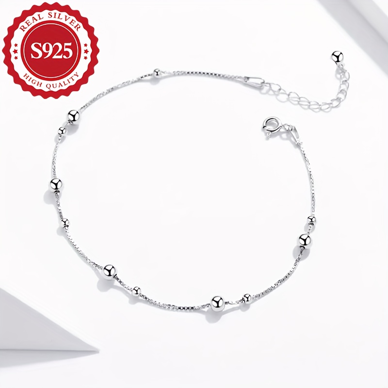 925 sterling silver round beaded ankle bracelet hypoallergenic jewelry beach party banquet decor ornament 2