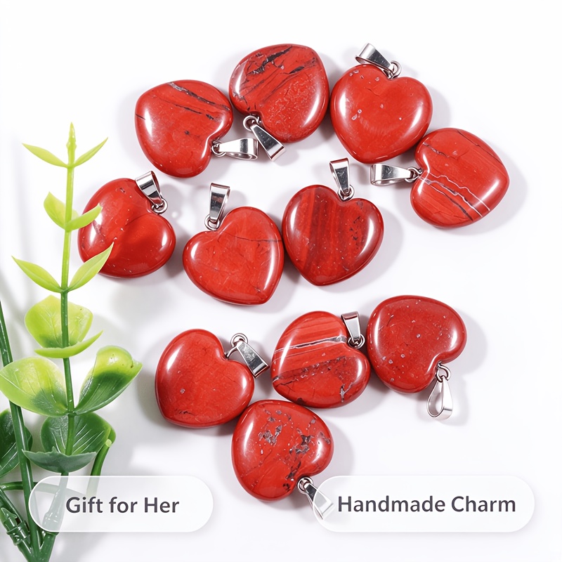 6pcs Red Stone Heart Pendant Natural Stone Charm Set