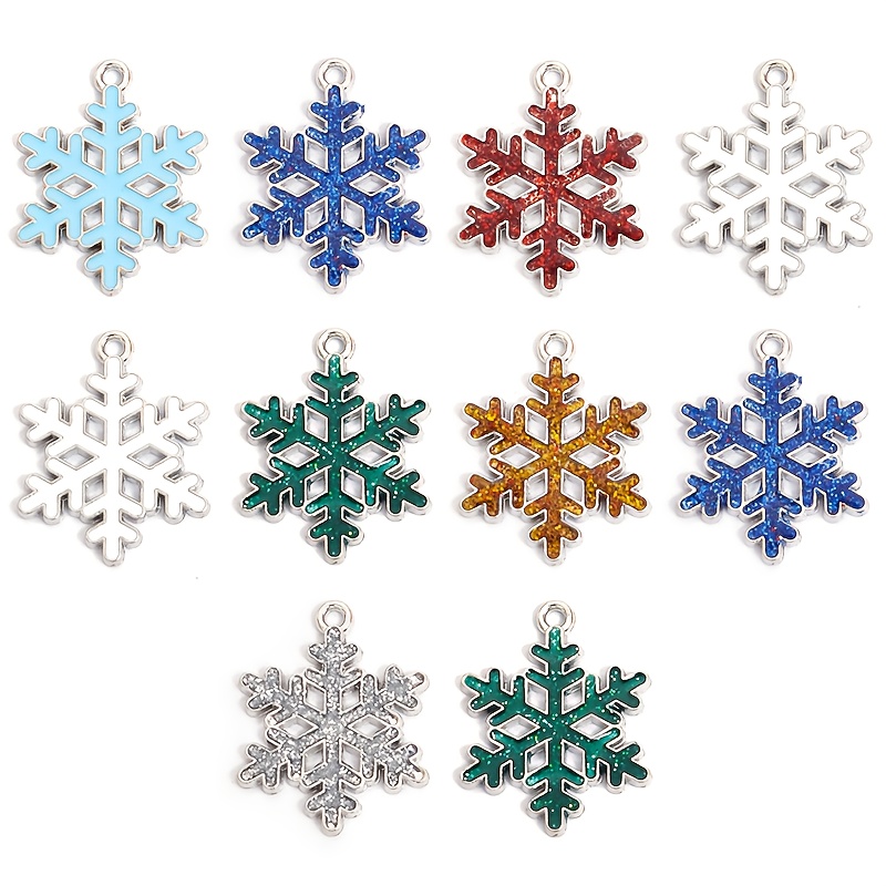 TEMU 10pcs Set Of New Christmas Snowflake-shaped Oil Pendants, Holiday Party & Christmas Tree Ornament Diy Alloy Charms - Perfect For Christmas, New