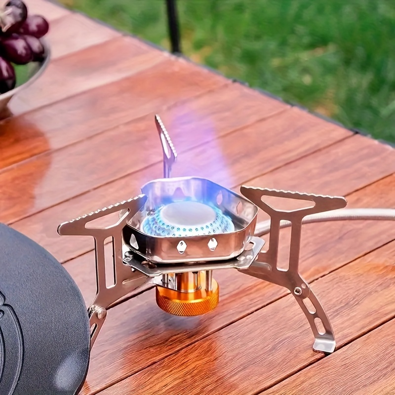 3500W/6800W Windproof Camping Stove with Fuel Canister Adapter, Piezo Ignition, Portable Folding Gas Burner,, for Outdoor Hiking, Picnic, Suitable for Women'S Day, Thanksgiving, Independence Day, Christmas, Halloween Festivities