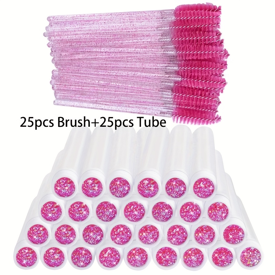 Image of 50pcs Eyelash Brush Tubes Set Including 25pcs Crystal Lash Mascara Wands Eyebrow Combs And 25pcs Empty Eyelash Brush Tubes Container Lashes Brushes Applicators Makeup Tools
