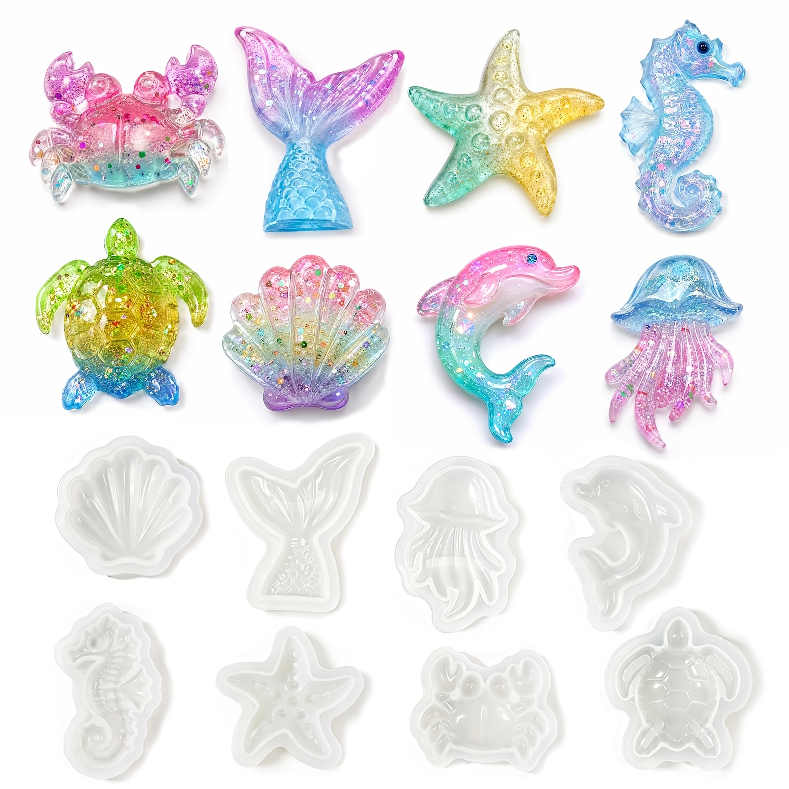 TEMU 8packs Ocean Resin Molds Silicone, Sea Animal Keychain Pendant Molds For