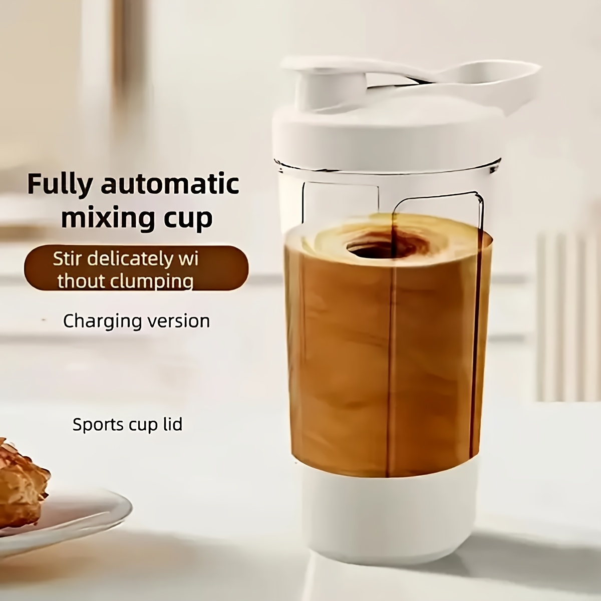 1pc usb rechargeable electric blender cup portable coffee stirrer with measurement markers food grade pp material ideal for coffee milk powder and protein shakes gadget blenders for kitchen 7