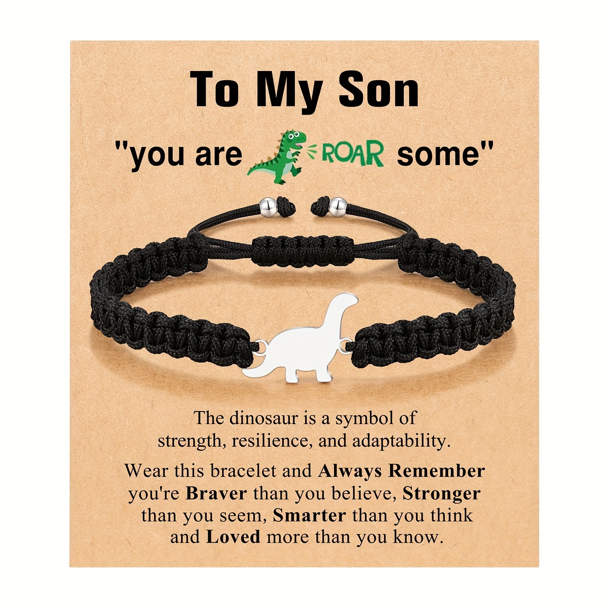 

Adjustable Cute Dinosaur-themed Black Beaded Bracelet For Son, Grandson, Nephew, Brother | Ideal For Birthday