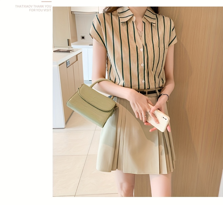 Hong Kong Style Casual Summer New Women's Chiffon Short Sleeve Open Front Shirt Blouse