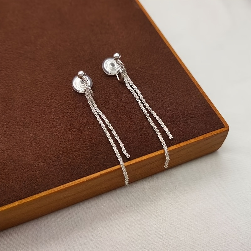 Fairy-style High-end Ultra-shiny Long Tassel Ear Clips, High-quality No-piercing Earrings, Suitable For And Parties, Without Battery
