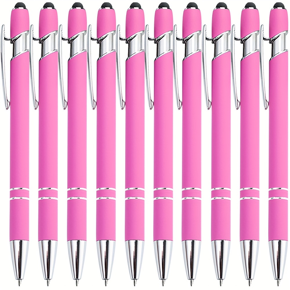 Image of Set Of 10 Adorable Pink Ballpoint Pens Featuring A Stylus Tip, Designed For Smooth Writing And Touch Screen Use, Ideal For Gifting. (black Ink)