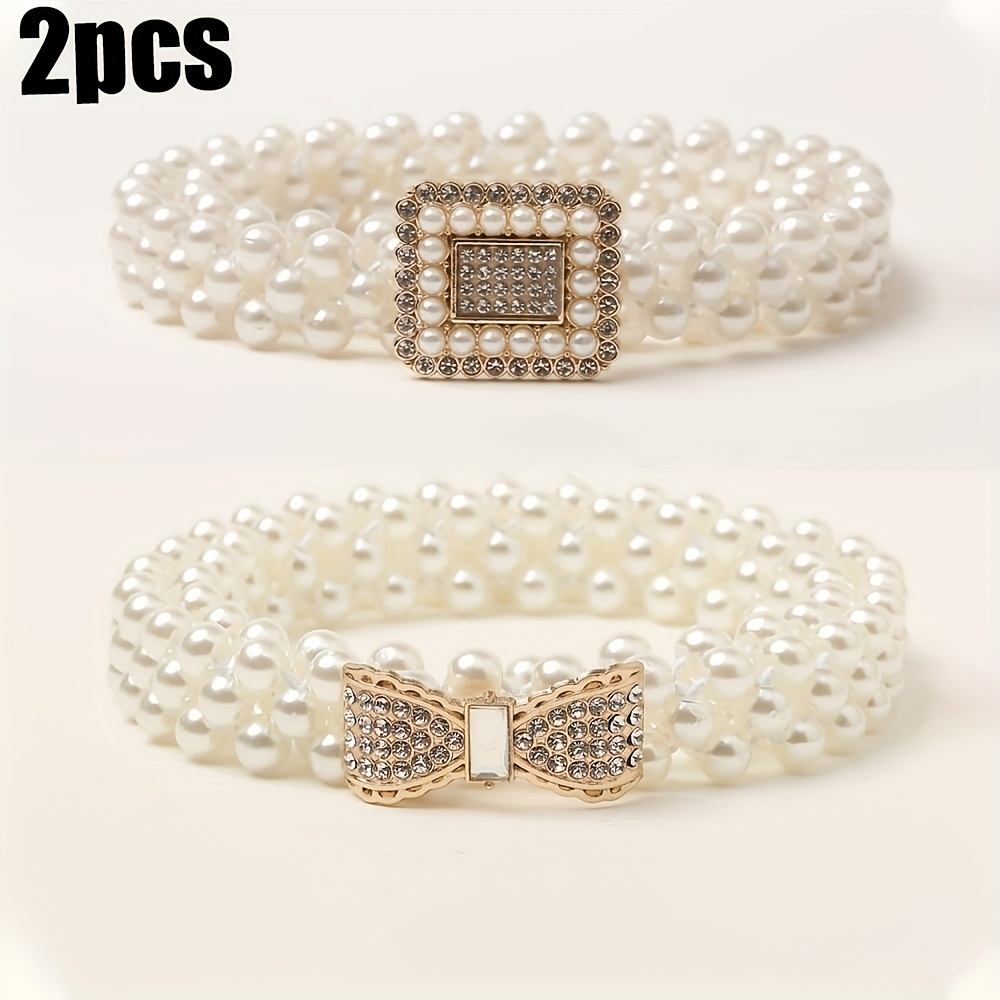 TEMU 2pcs White Decorated Women's Belt, High-end Style Belt For Dresses, Versatile Decorative Belt