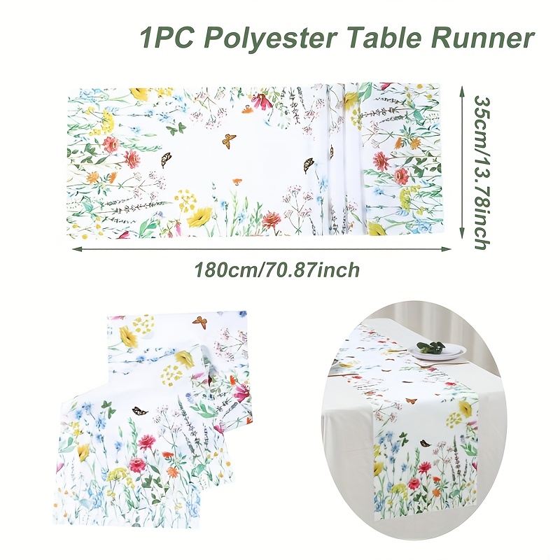 Image of 1pc, Spring Flower Table Runner, Watercolor Wildflowers And Butterflies Design Table Cover, Table Decor For Kitchens & Dining, Perfect For Spring & Party Decor, Suitable For Indoor & Outdoor