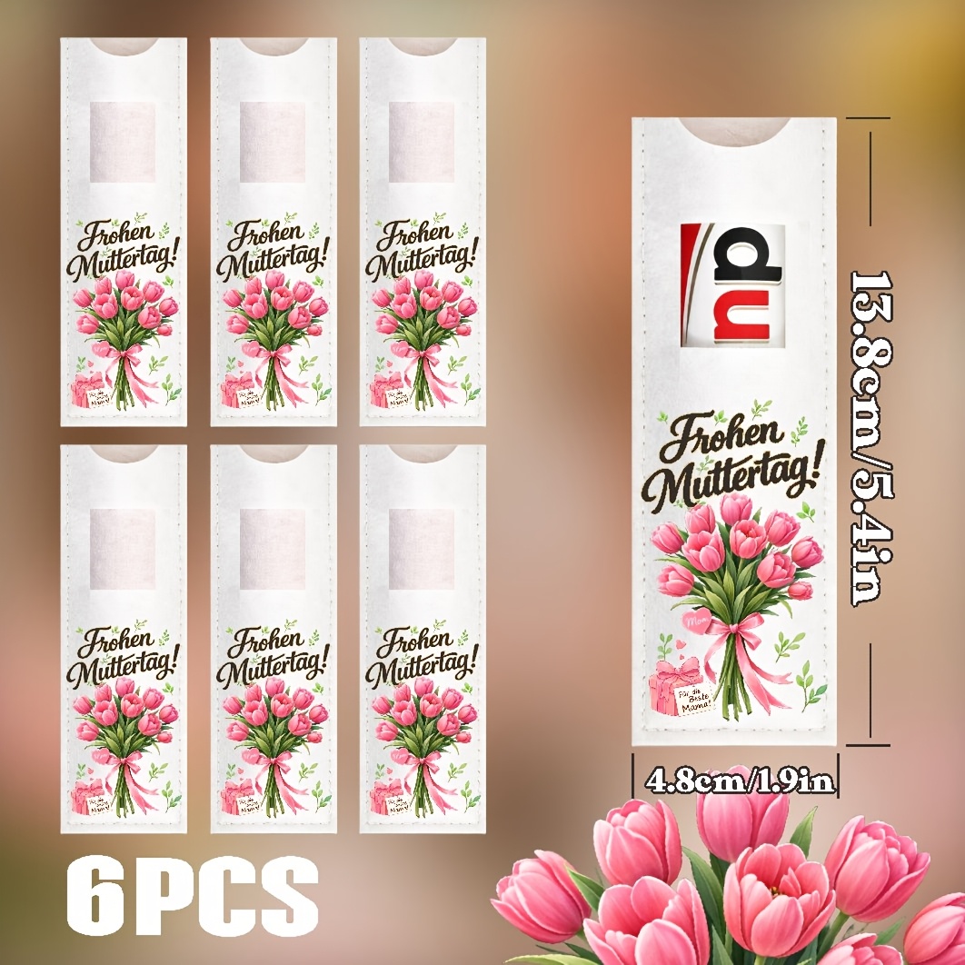 E-shop Filz-Geschenktaschen-Set zum Muttertag, -Blumendruck, deutscher Schriftzug „Frohen Muttertag!“, wiederverwendbarer waschbarer Beutel für