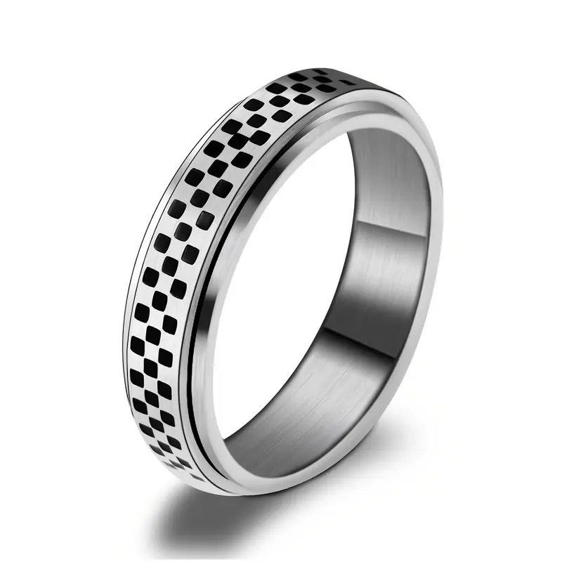 1pc stainless steel rotating mosaic ring black golden gift for women daily wear special occasions daily wear ring modern ring design durable ring ring Product details 2