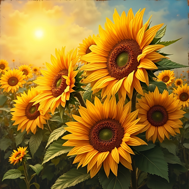 5d diamond painting kit sunflower scene round acrylic diamonds   craft set home wall decor mosaic art adult beginner gift