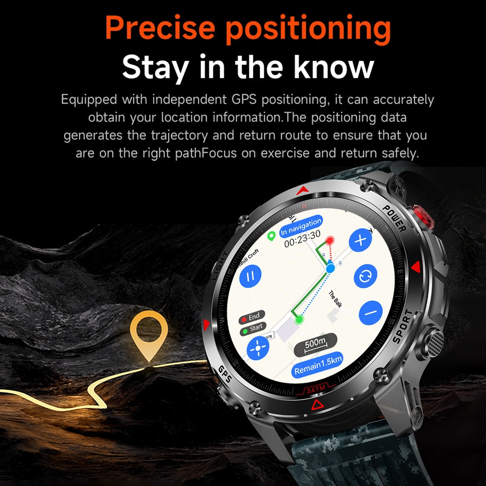 Heren Outdoor Smartwatch, GPS Nauwkeurige Positionering, Ingebouwd Kompas, LED Licht, 3ATM, Ondersteunt 100+ Sportmodi, Draadloze Gesprekken, Multimedia Informatie Weergave, Meerdere Weersmodi, Outdoor Avontuur Smart Armband, Metalen Behuizing Ontwerp