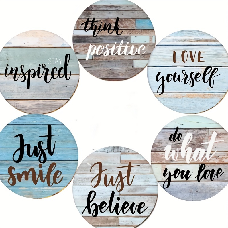 

6-pack Inspirational Wooden Coasters Set With Quotes - Heat Resistant Wood Cup Mats For Coffee, Tea, And Drinks - Positive Affirmations Home Decor