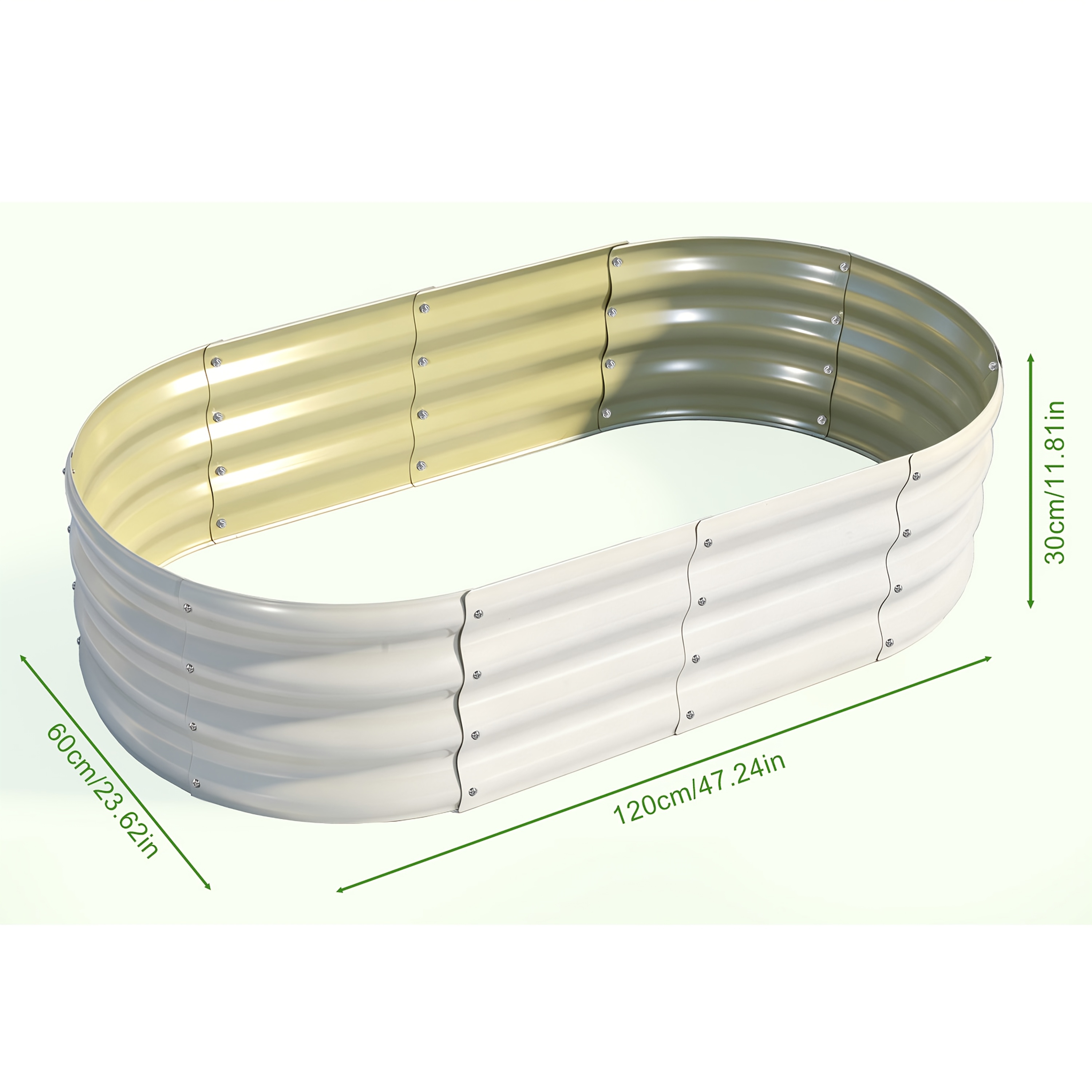 Image of Raised Garden Beds Outdoor 120x60x30cm, Galvanized Planter Box For Easy Vegetable, Flower, Growing, Bottomless Metal Grow Bed Box (oval, Creamy)