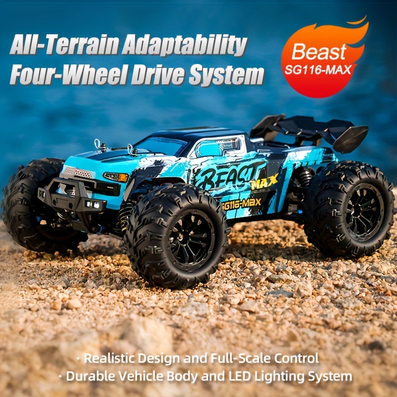 

With 2 Batteries New Sg116 2.4ghz 70km/h Professional Rc Car: Brushless Motor, 1:16 Scale 4wd Alloy Off-road Climbing Vehicle, Led Lights Beginners Men's Present