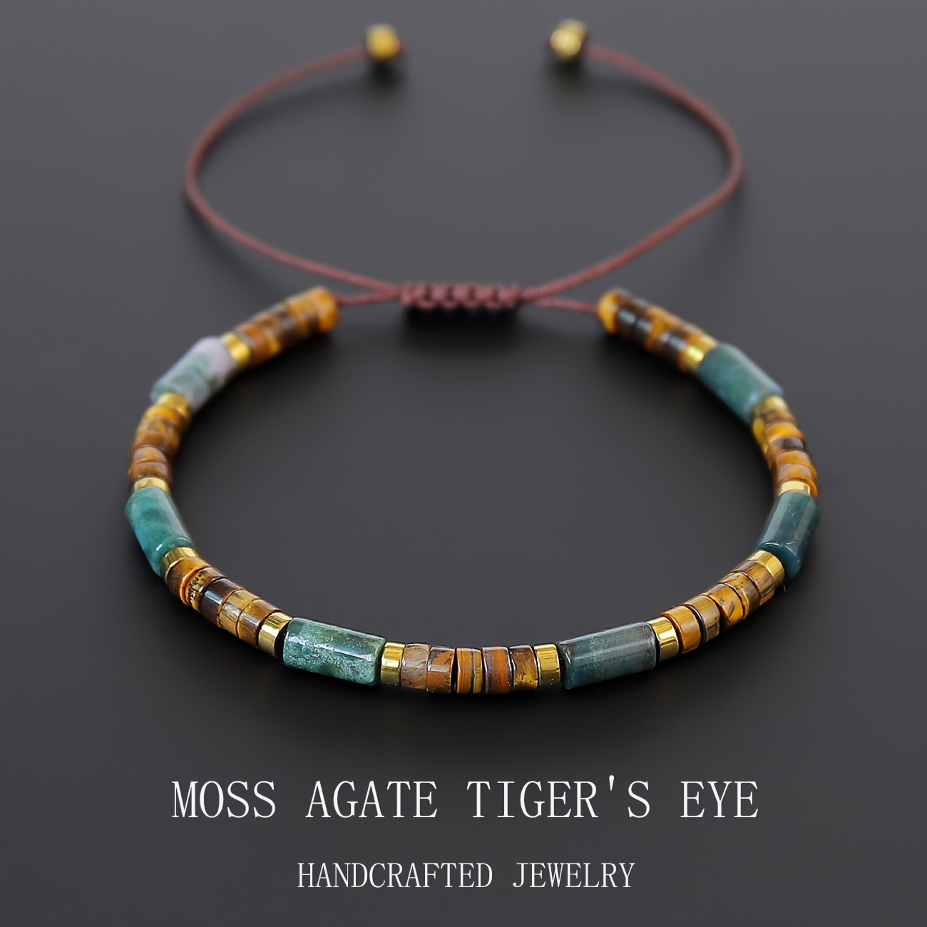 Moss Agate Tiger's Eye Round Bead Men's Bracelet