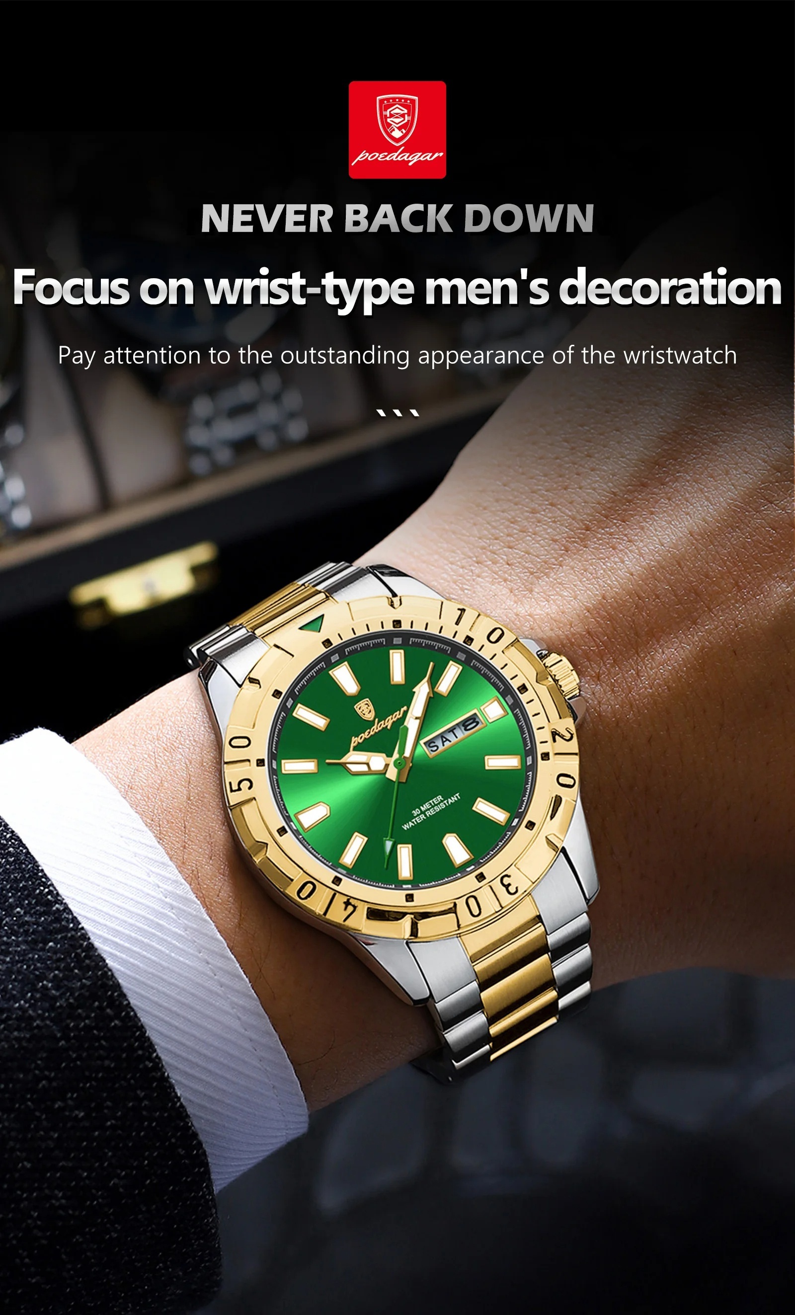  luxury quartz man watch waterproof luminous date week men watch stainless steel mens watches sport male clock for fathers day gift details 0