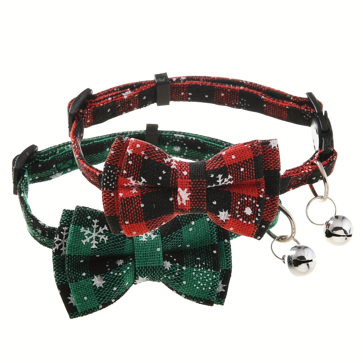 

2-pack Cat Collars With Breakaway , Adjustable Safety Bow Ties & Bells, Polyester Christmas Design, Holiday Kitty Decorations