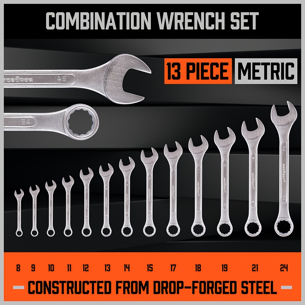 26pcs Metric & Imperial Combination Spanner Wrench Set with Roll-Up Pouch