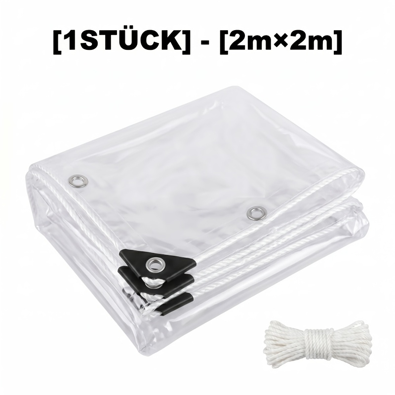 1pc 20 Mil Clear Pvc Waterproof Tarp, Outdoor Equipment Waterproof Cover, Garden Weed Barrier, Sandbox Cover, Pet Cage , Anti Aging Anti Tear, + Free Hanging Ropes Included