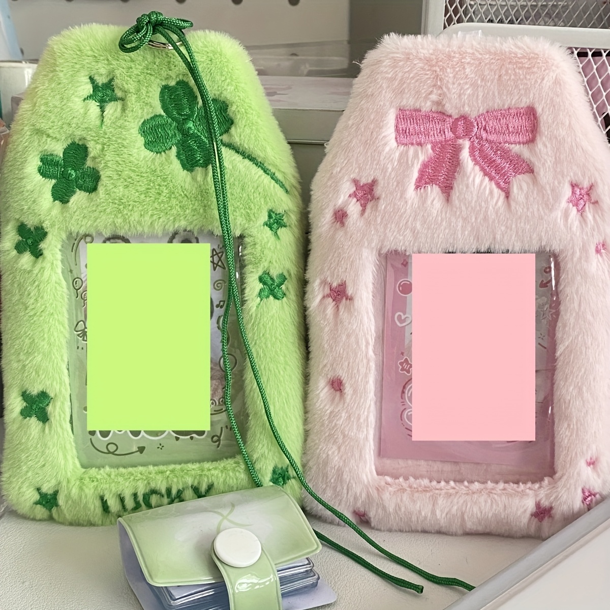 

Plush Clover And Bow Card Holder, 3-inch Mini Case With Charm, Knot, School Card Bag