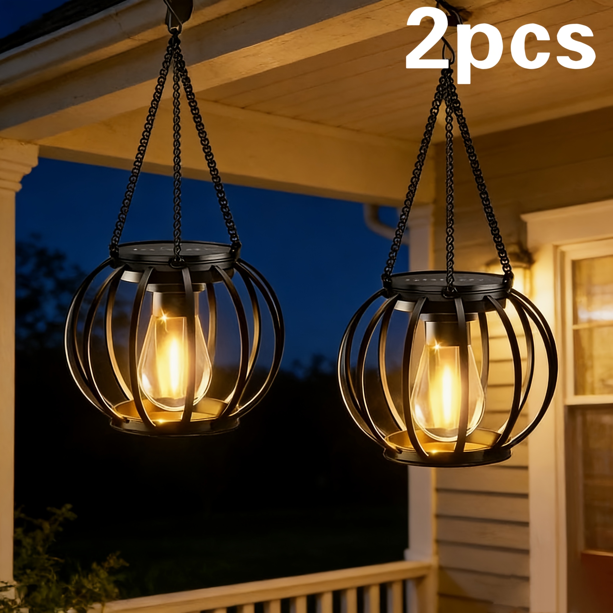 TEMU 2 Packs Outdoor Solar Pendant Lights, Ip65 Waterproof High-quality Pumpkin Solar Lights, Led Pumpkin Hanging Lights, Automatic Charging And