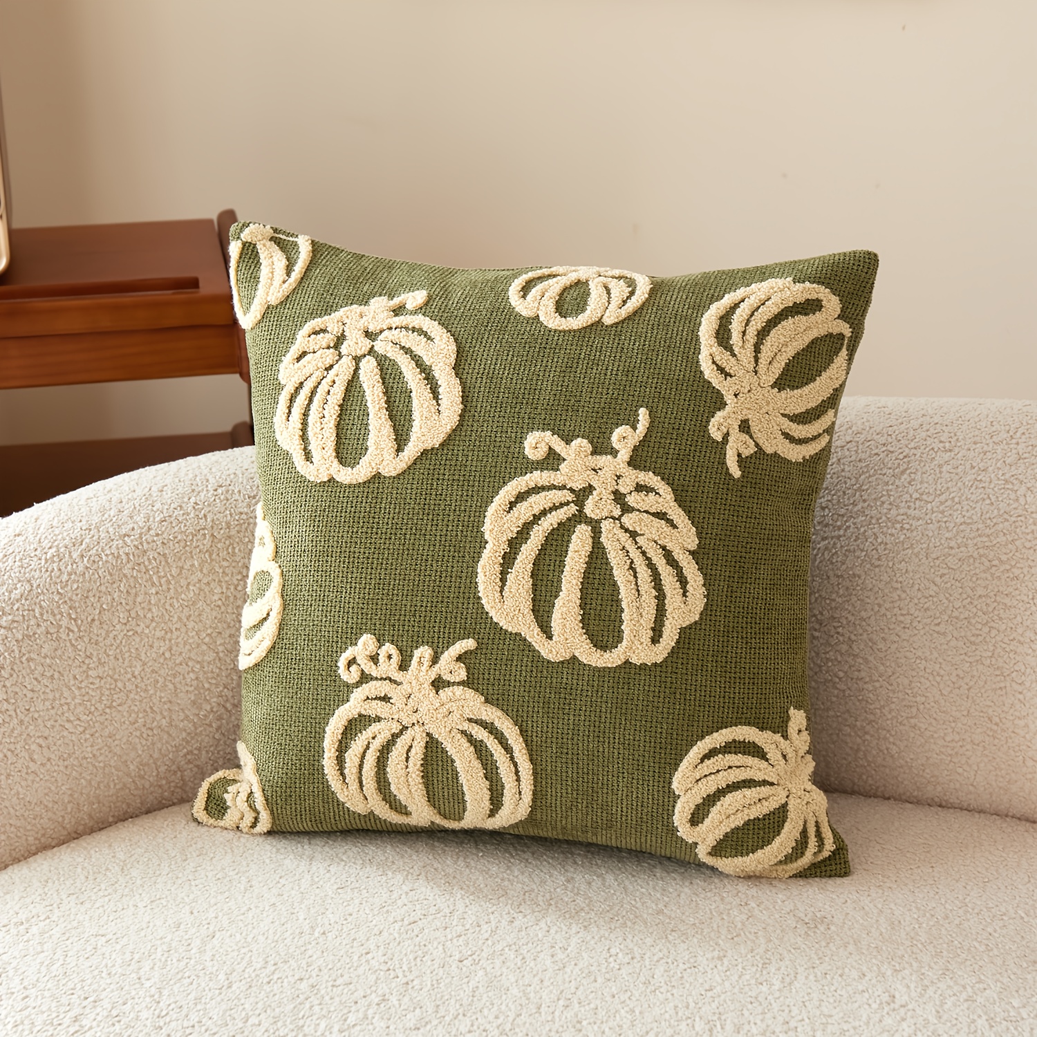 TEMU 1pc, Thanksgiving Chenille Pillowcase, Harvest Pumpkin Pillowcase, Single Side Embroidery, Suitable For Sofa, Living Room, Bedroom Home