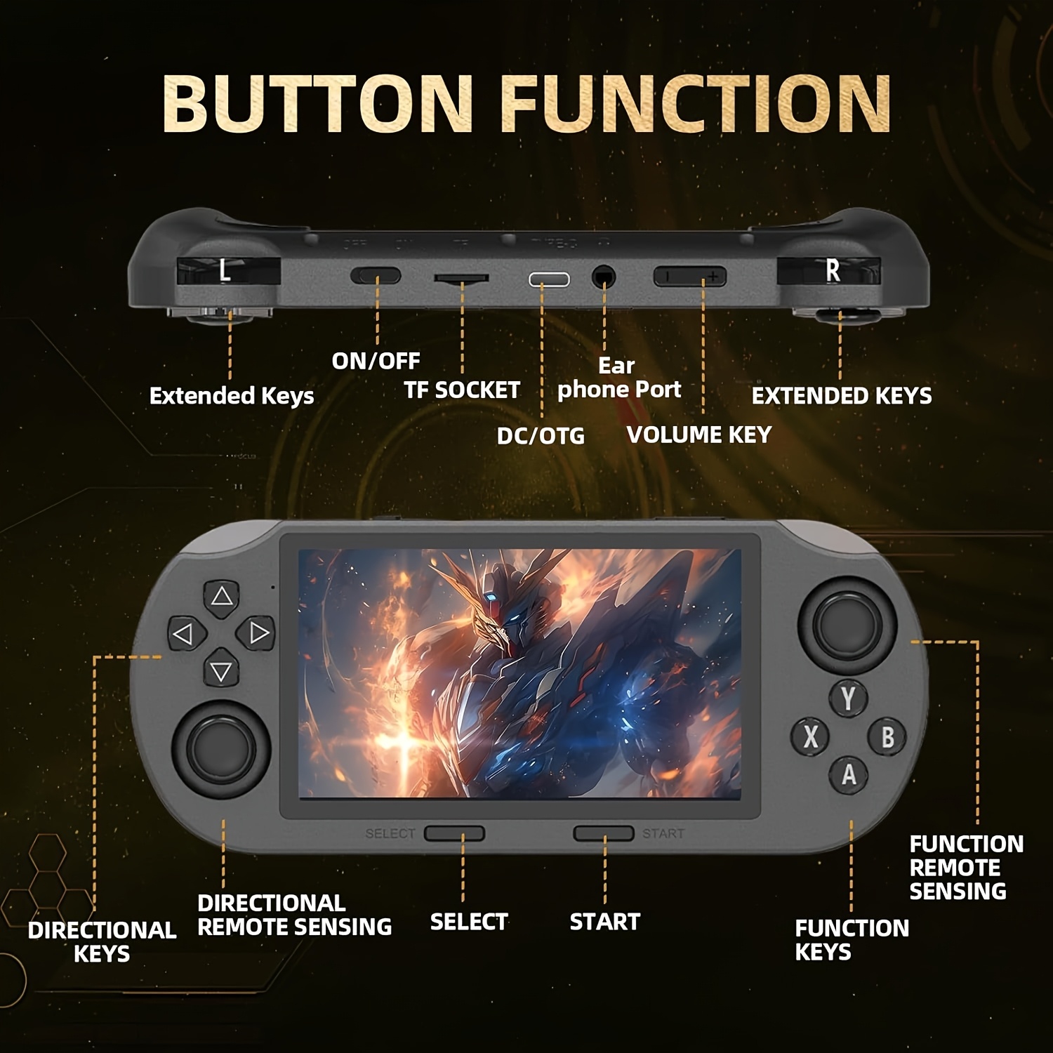 Portable Handheld Game Console with Dual/Single Player Mode, OTG/, 5-7H Battery, IPS Screen (4.5” HD), Compatible with / Simulators, Emergency Phone Charging, Plug & Play for Smartphones/Tablets (Black) - SF3000