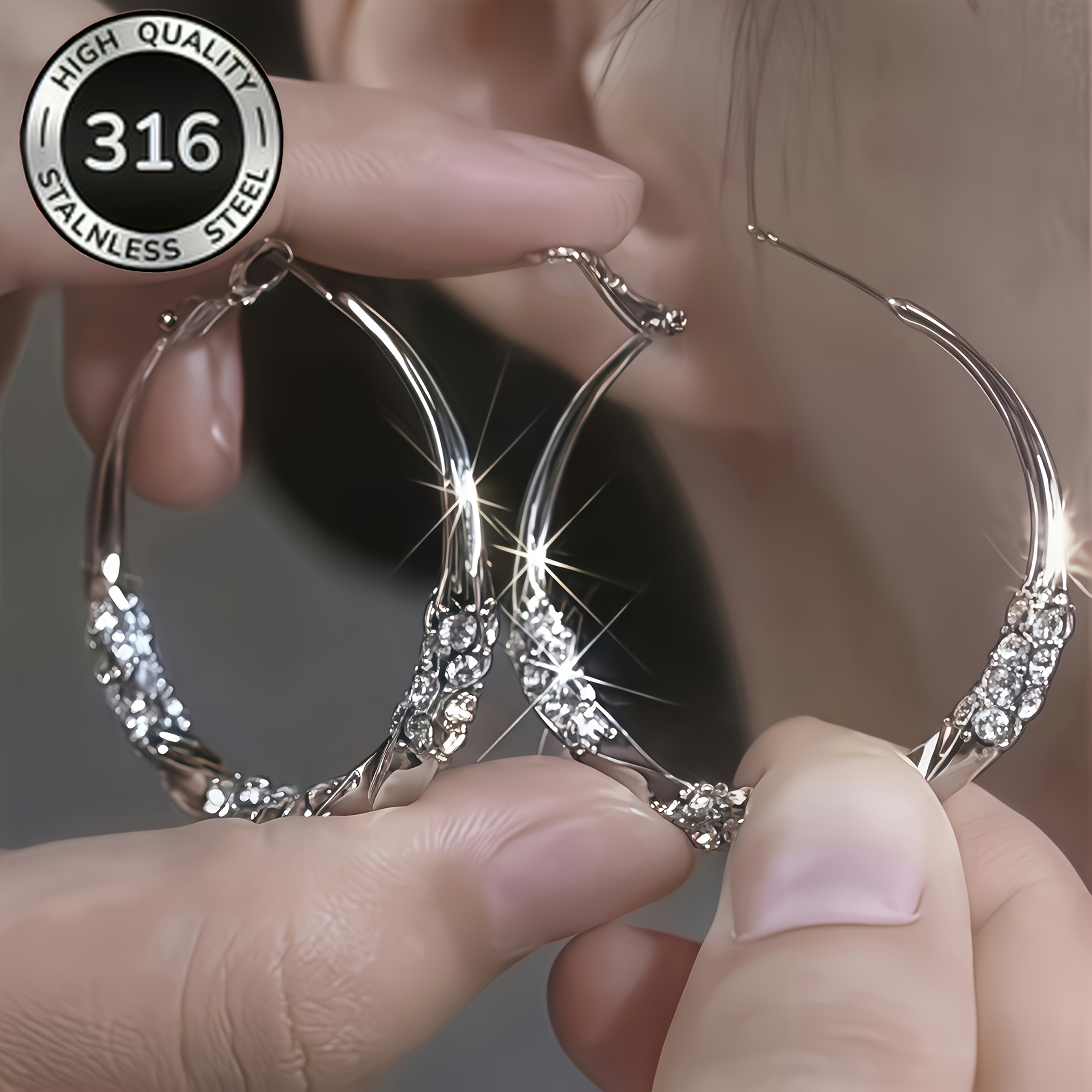 TEMU Boucles d'oreilles à aiguille haut de gamme en acier inoxydable 316L avec aiguille et créoles métalliques synthétiques pour femme, design créole
