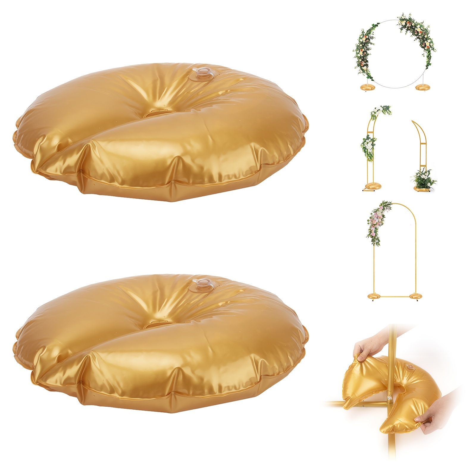 

2pcs Buq Inflatable Arch Stand Base, Golden, Reusable Round Balloon Frame Support, Heavy-duty Water Bag, Metal Arch , For Weddings, Birthdays, Gender Reveals, And , 14+