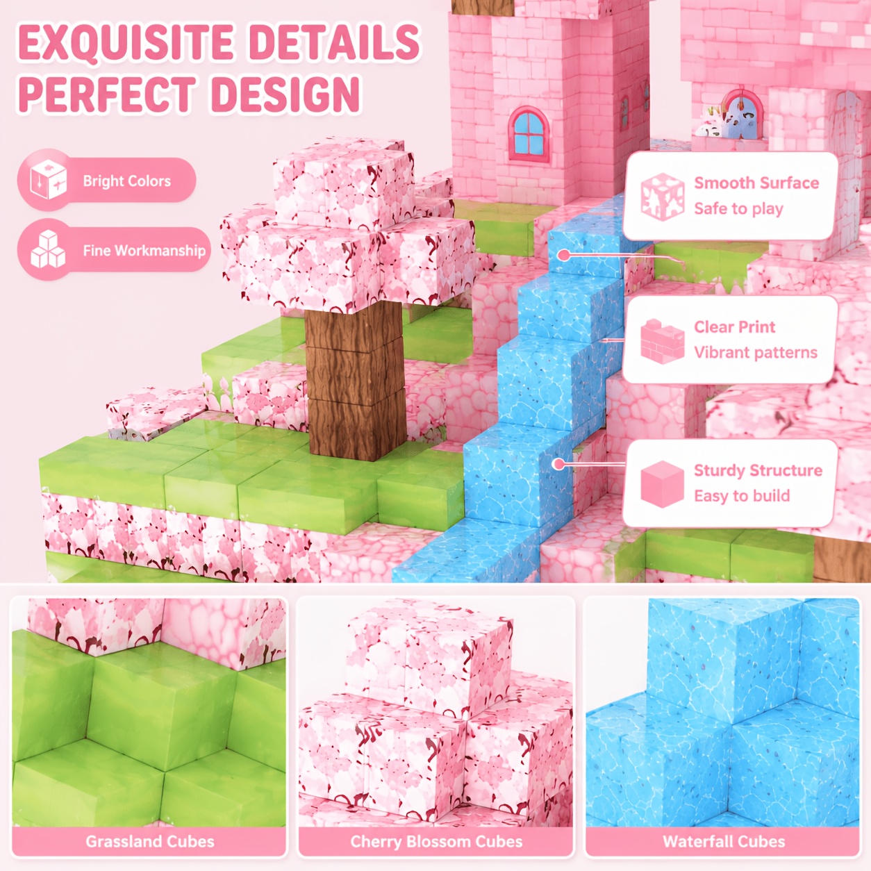 Pink 128pcs Magnetic Building Blocks, ABS Magnetic Bricks