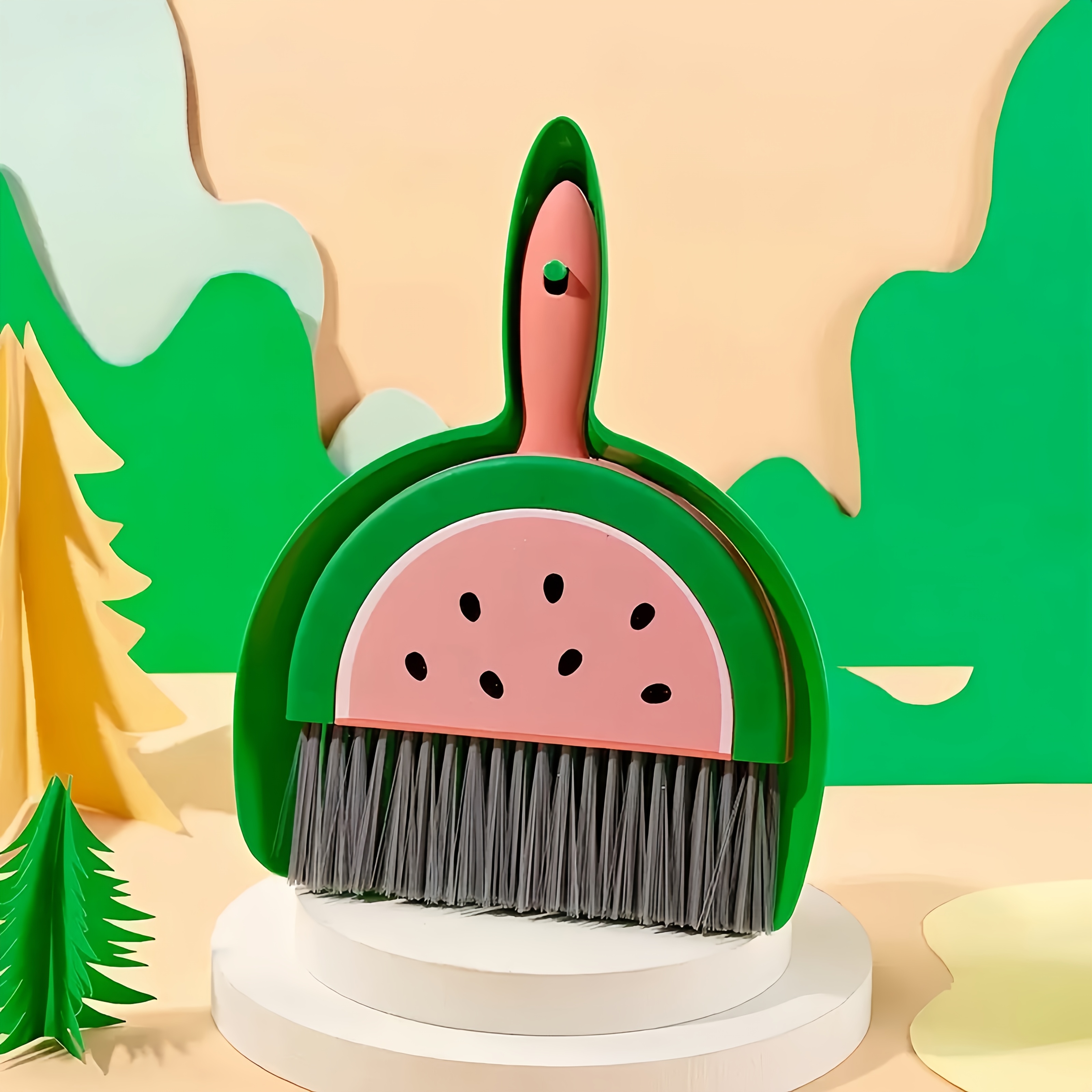 TEMU Ensemble mini balai et pelle à poussière créatifs de fruits, nettoyeur de de bureau, brosse de nettoyage portative mignonne pour table, clavier,