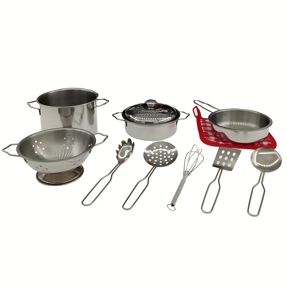 Juego de Cocina de Acero Inoxidable para Niños Mini Utensilios y  Accesorios de Cocina con Sartén, Olla y Más y Seguro para el Juego