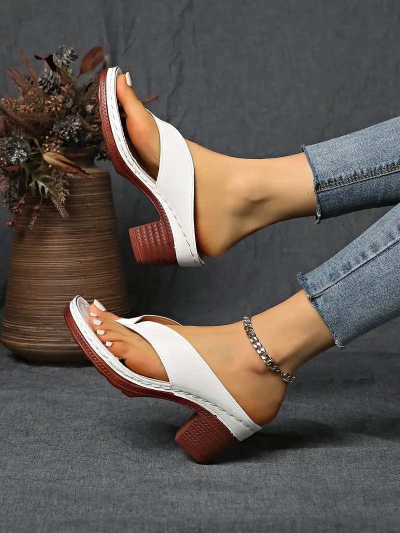 womens split toe wedge sandals slip on block heel synthetic cover upper rubber sole elegant open toe design for casual formal occasions sandals for wide feet durable insole versatile footwear stylish footwear able footwear office wear details 21