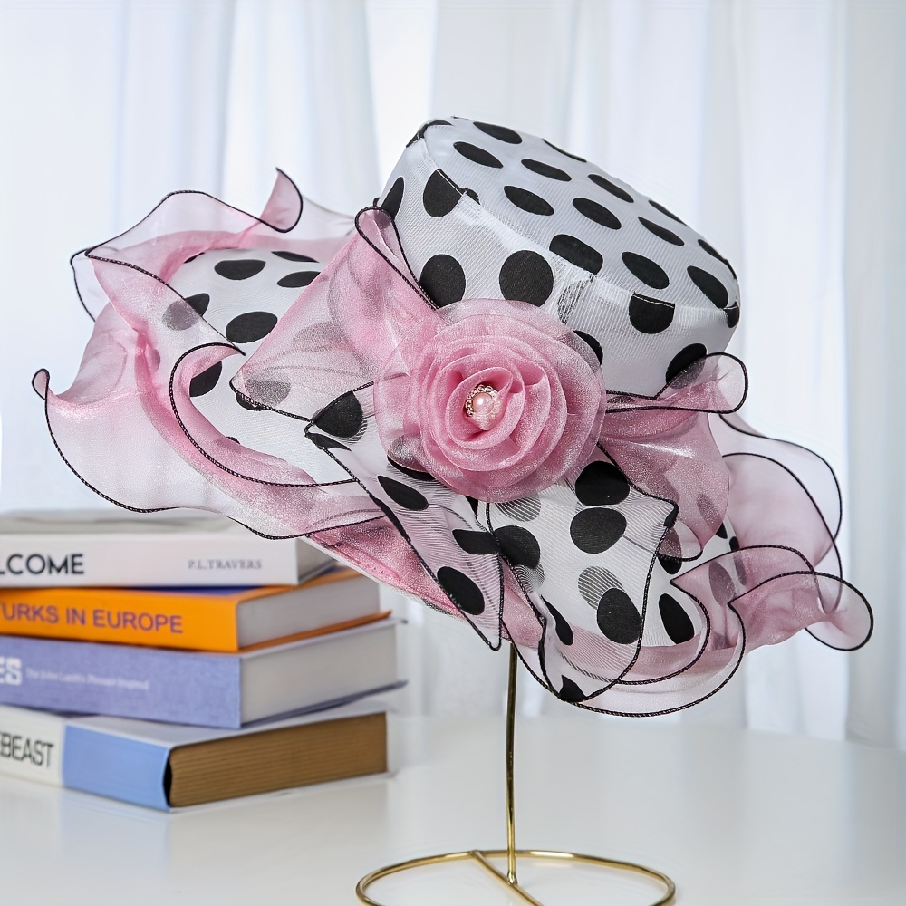 elegant womens wide brim sun hat breathable organza polka - Temu