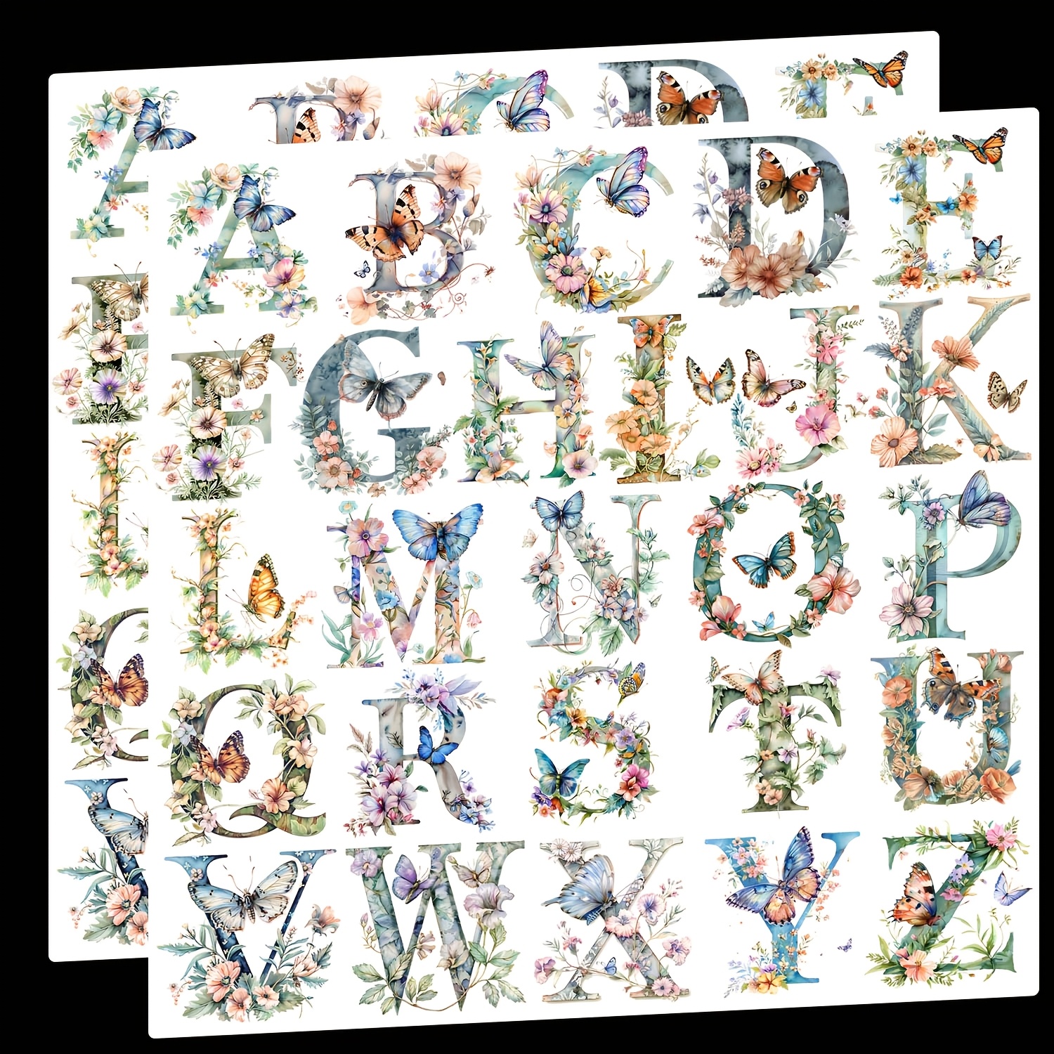 Image of 2 Sets Of 26 Letter Flower Uv Dtf Transfer Stickers, Suitable For 16oz Glasses, Mugs, And Crafts. And Transfer Stickers Are Perfect For Projects