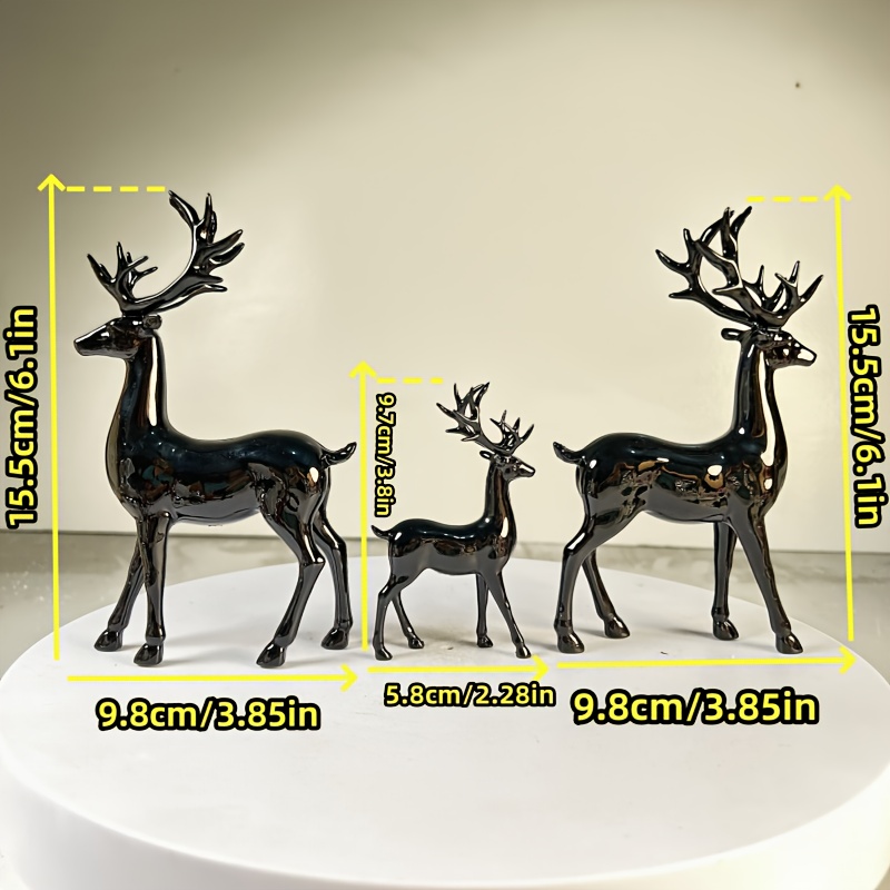 Image of Elegant And Resin Set (3pcs) Black Reindeer Statues, Thanksgiving, Halloween, Easter Themed Decoration, Used For Holiday Party Home Decor, Perfect For Desk, Bookshelf Or Living Room Display