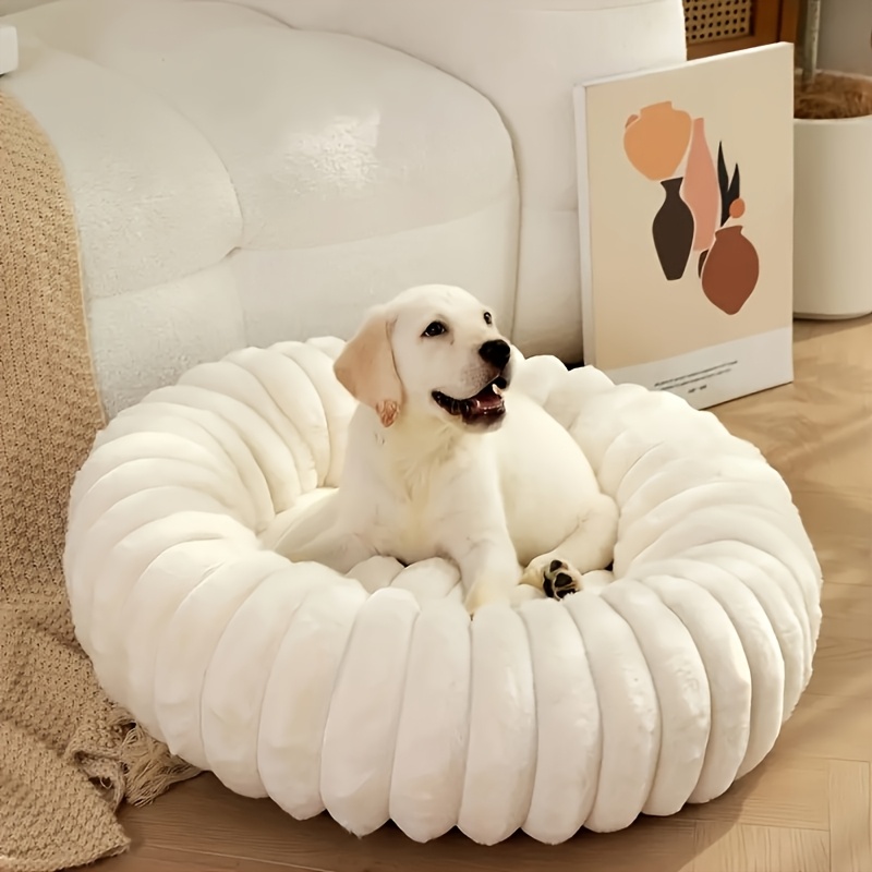 luxurious plush round pet bed for dogs cats   rabbit fur   non slip bottom polyester fill ideal for small to large breeds Product details 0