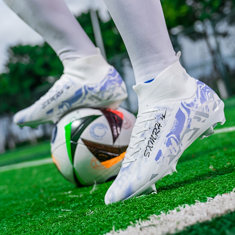 [zapatillas] Botas de Fútbol Ligeras para Hombre - Calzado de Entrenamiento y Partido para Todas las Estaciones con Parte Superior Sintética Transpirable, Diseño Vibrante Morado y Blanco, Suela de Goma Duradera para Tracción en Césped y Césped Artificial