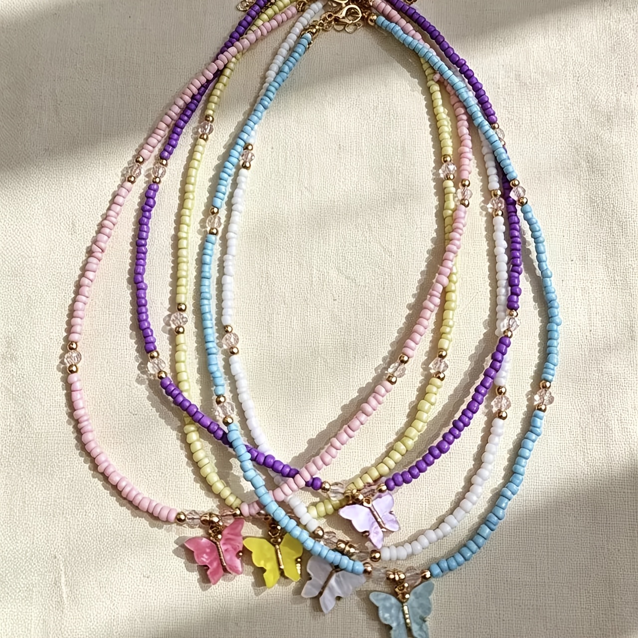 TEMU 5pcs Set Of Colorful Rice Beads With A Transparent Pendant; Features Fine Small Beads, Golden Spacer Beads, And Embellishments For A Lightweight